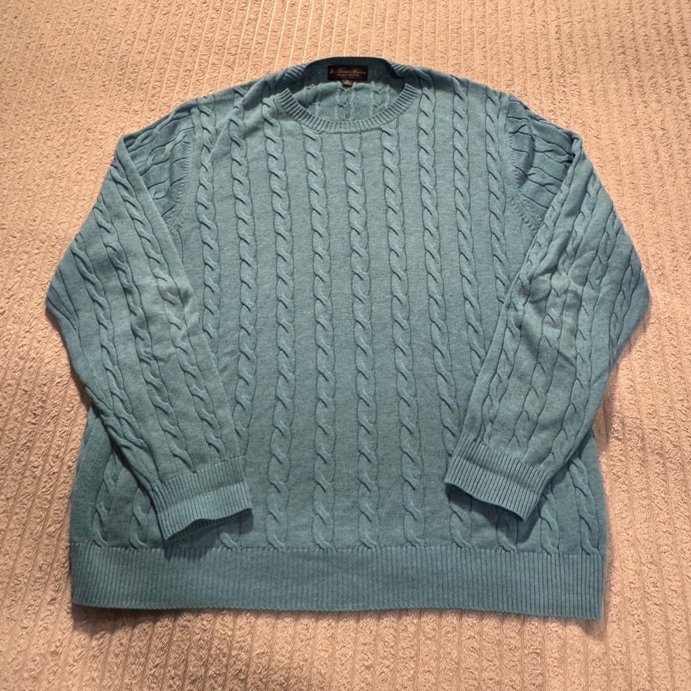 Brooks Brothers Sweater Mens XL Blue Supima Cotton‎ Cable Knit Preppy Old Money
